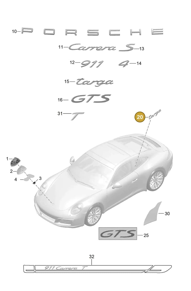 99155930700 — Porsche 911 (2016-2019) diagram p47810000, position 20