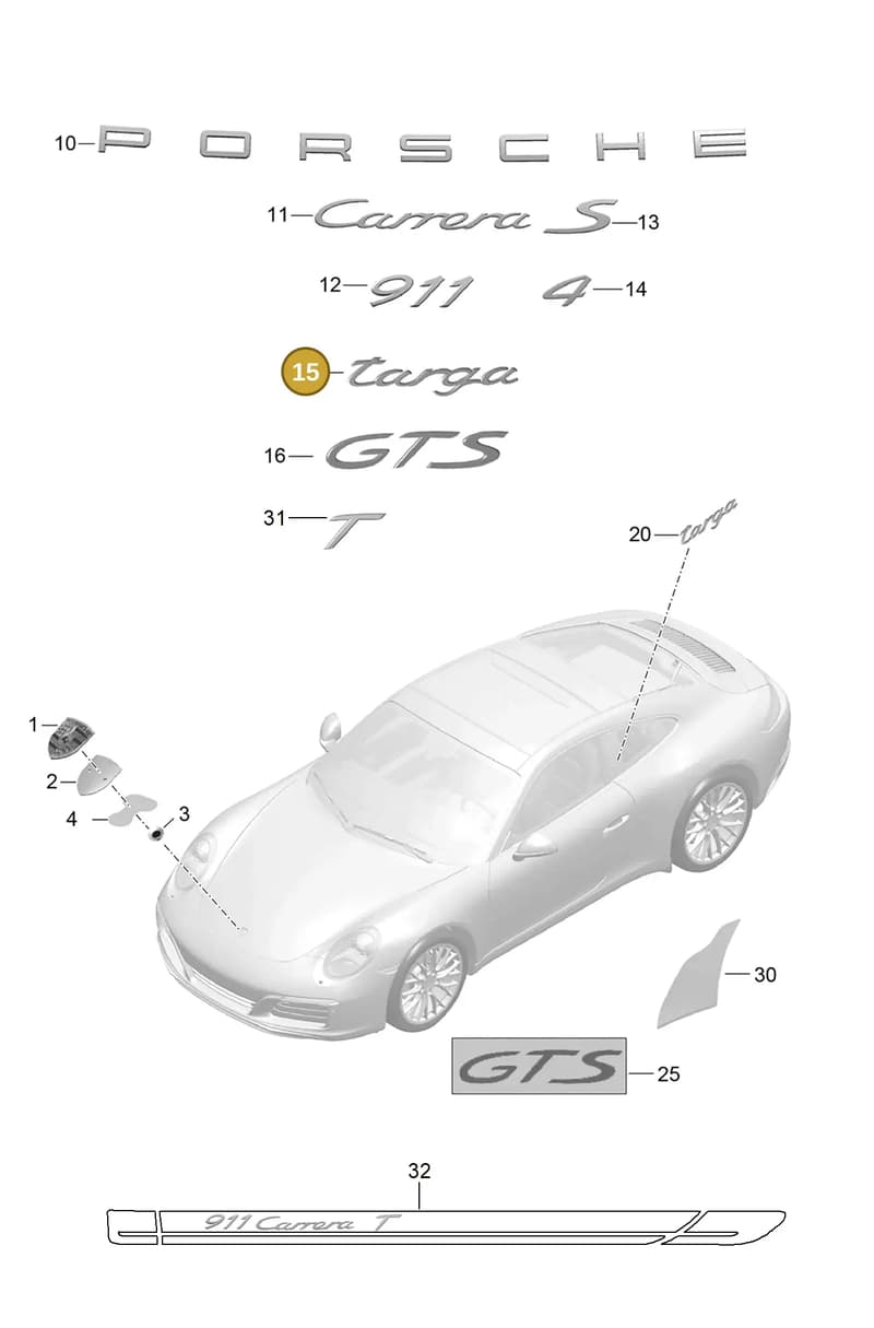 99155930900 — Porsche 911 (2016-2019) diagram p47810000, position 15