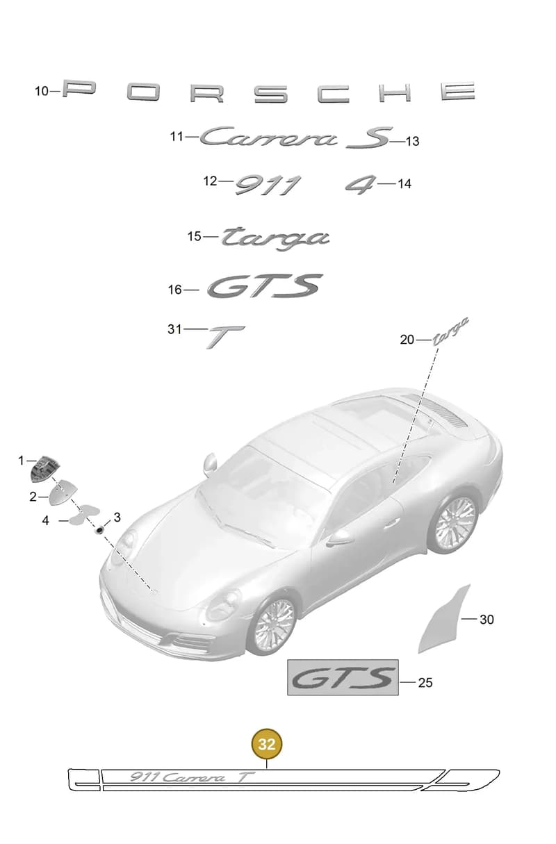 99155944301 — Porsche 911 (2016-2019) diagram p47810000, position 32