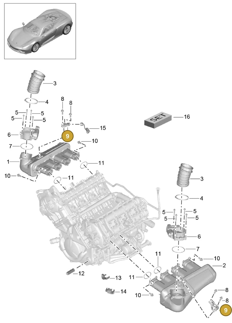 99160618000 — Porsche 918 Spyder (2014-2015) diagram p43107010, position 9