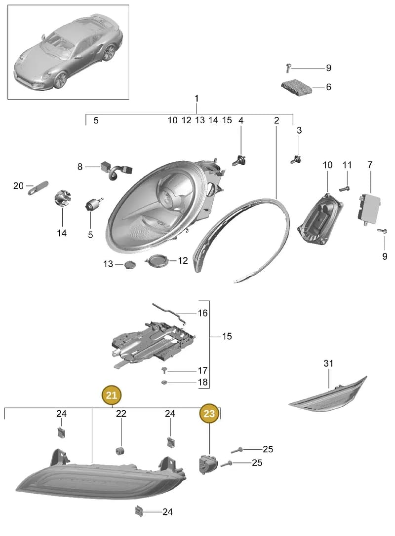 99163130900 — Porsche GT2 RS Clubsport (2013-2020) diagram p42905001, position 21+23
