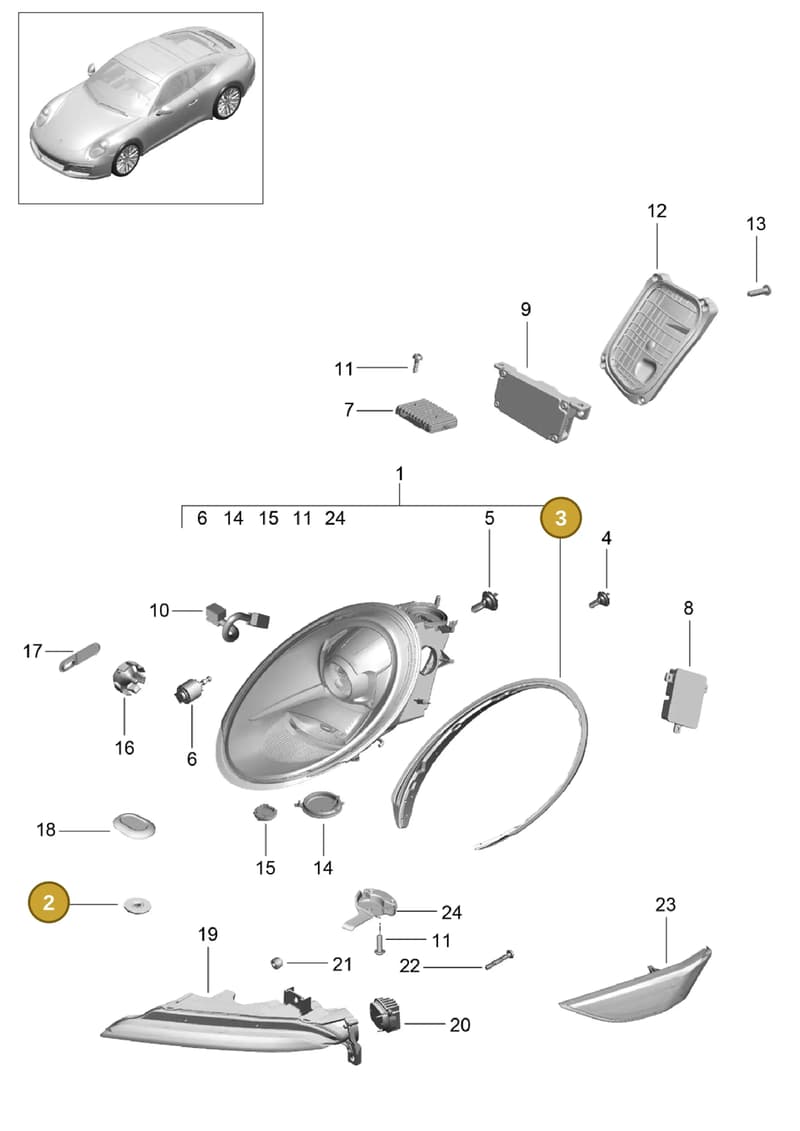 99163131502 — Porsche 911 (2016-2019) diagram p47905000, position 2+3