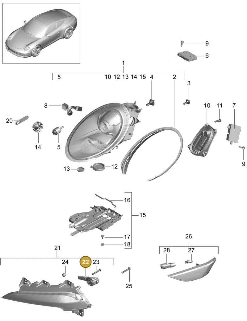 99163139400 — Porsche 991 Carrera 4 (2011-2016) diagram p38905000, position 22