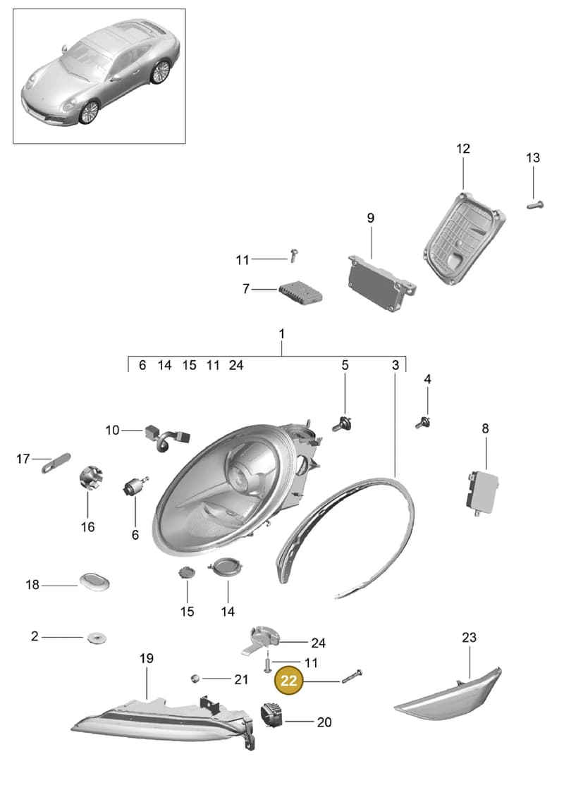 99163139600 — Porsche 911 (2016-2019) diagram p47905000, position 22