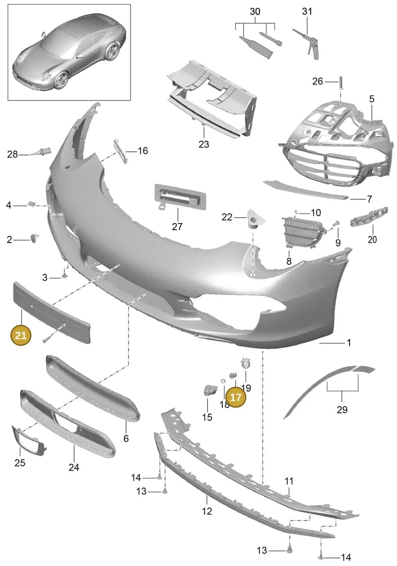 991701051001E0 — Porsche 991 Carrera 4 (2011-2016) diagram p38802000, position 17+21