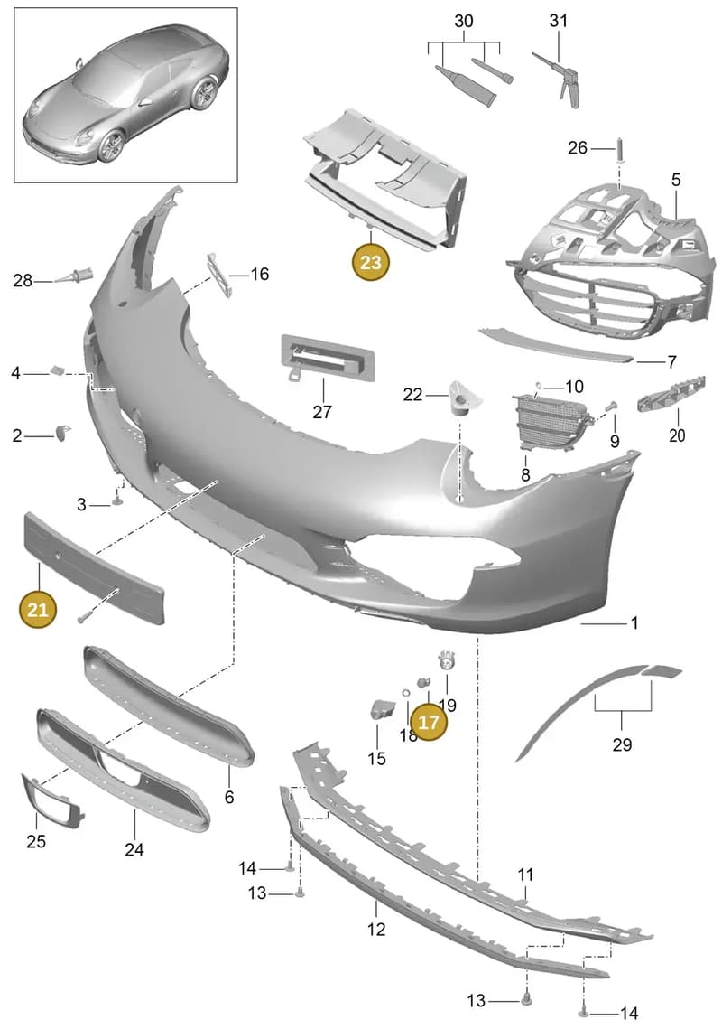 991701051041E0 — Porsche 991 Carrera 4 (2011-2016) diagram p38802000, position 17+21+23