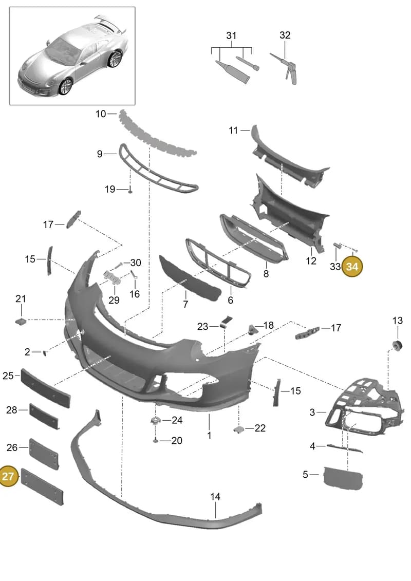 99170105184OK1 — Porsche 911 (2013-2020) diagram p41802000, position 27+34