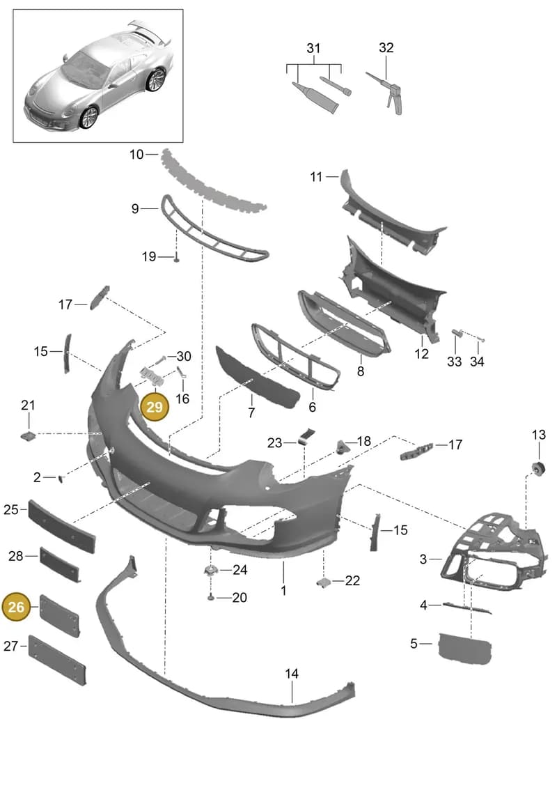 991701051921E0 — Porsche 911 (2013-2020) diagram p41802000, position 26+29