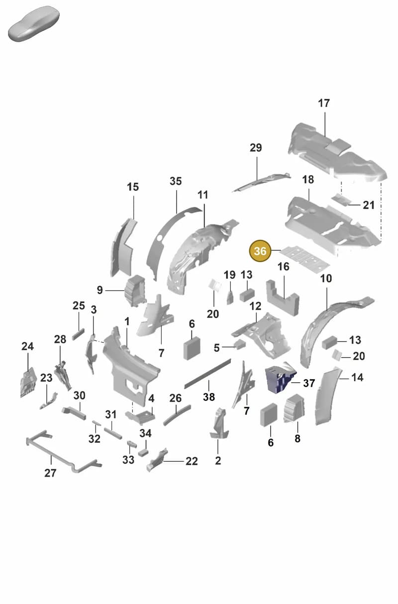 992863648A — Porsche 911 (2018-2024) diagram p53807810, position 36