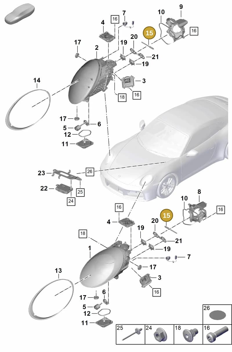 992941137A — Porsche 911 (2024-2025) diagram p63908100, position 15