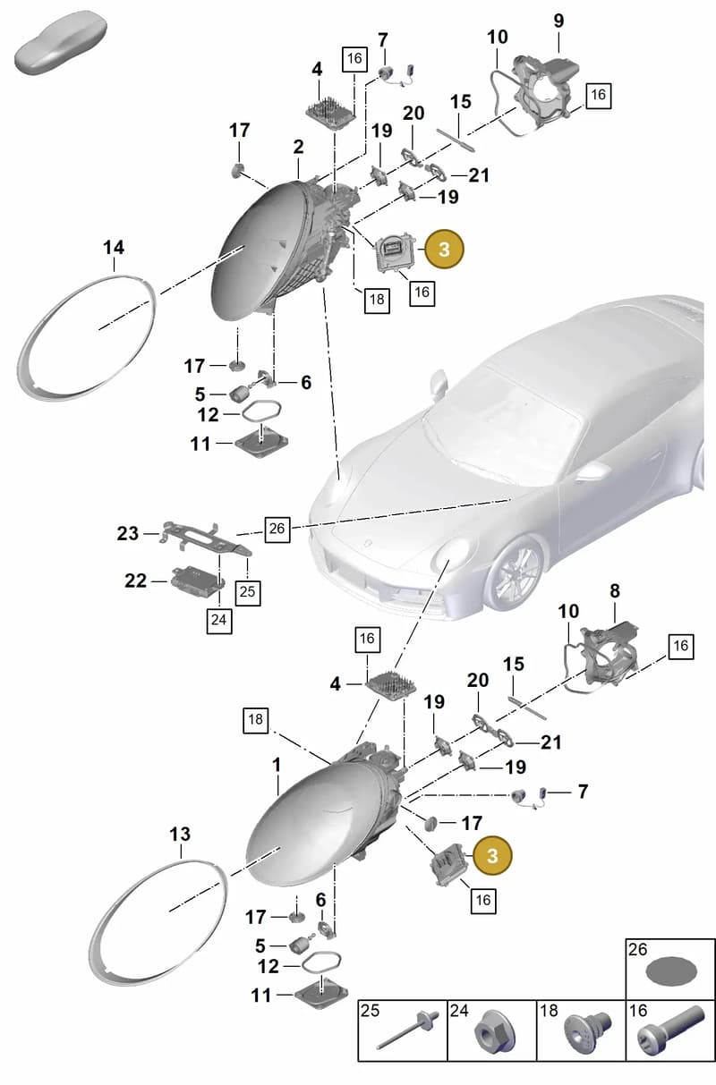 992941571BH — Porsche 911 (2024-2025) diagram p63908100, position 3