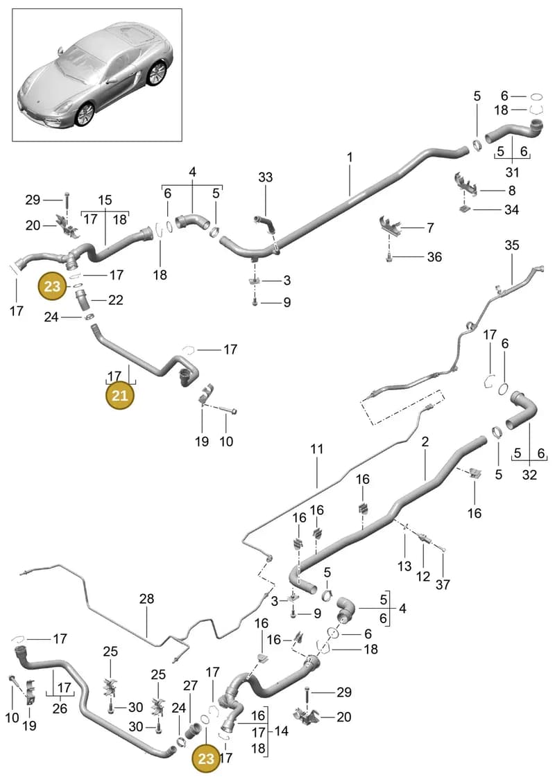 99610680102 — Porsche Cayman (2013-2016) diagram p40105010, position 21+23