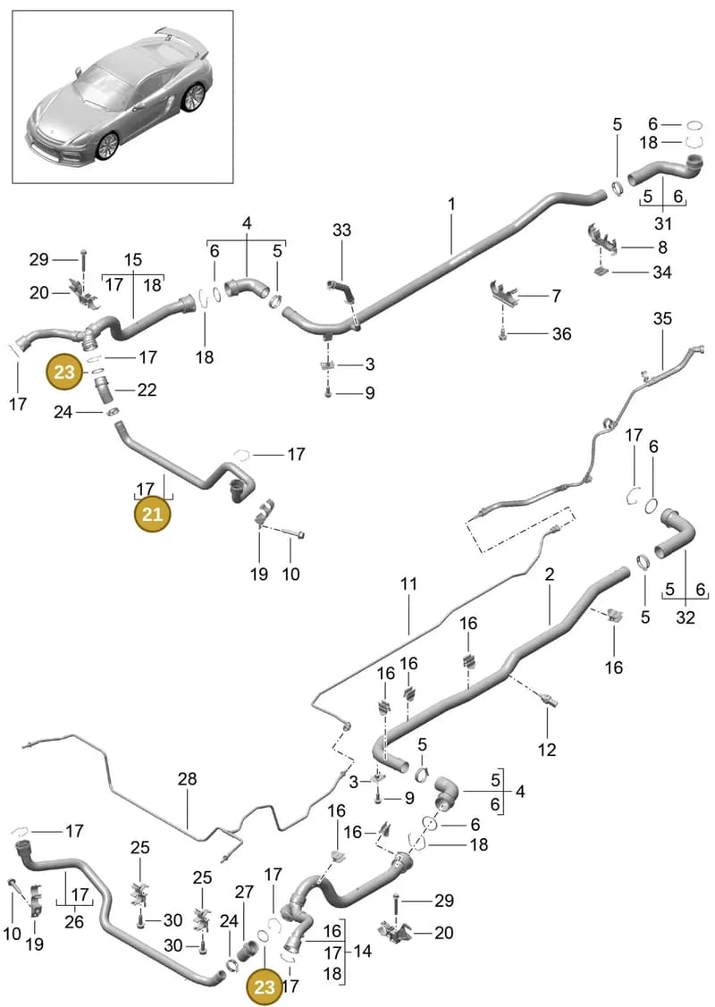 99610680102 — Porsche Cayman GT4 (2015-2016) diagram p45105010, position 21+23