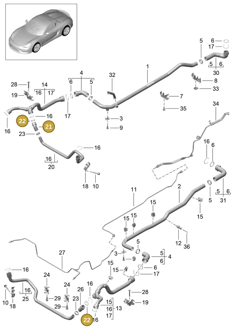 99610680102 — Porsche Boxster Spyder (2015-2016) diagram p46105010, position 21+22