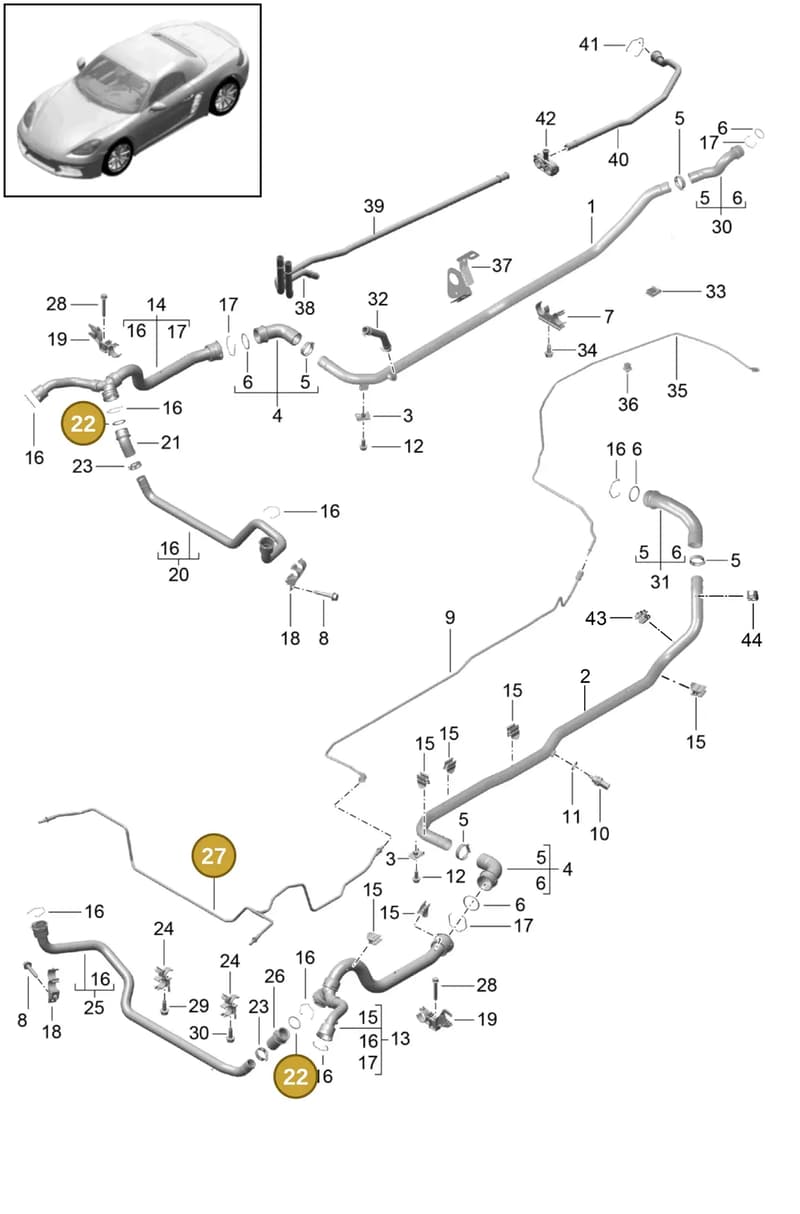 99610680102 — Porsche Boxster (2016-2019) diagram p48105010, position 22+27