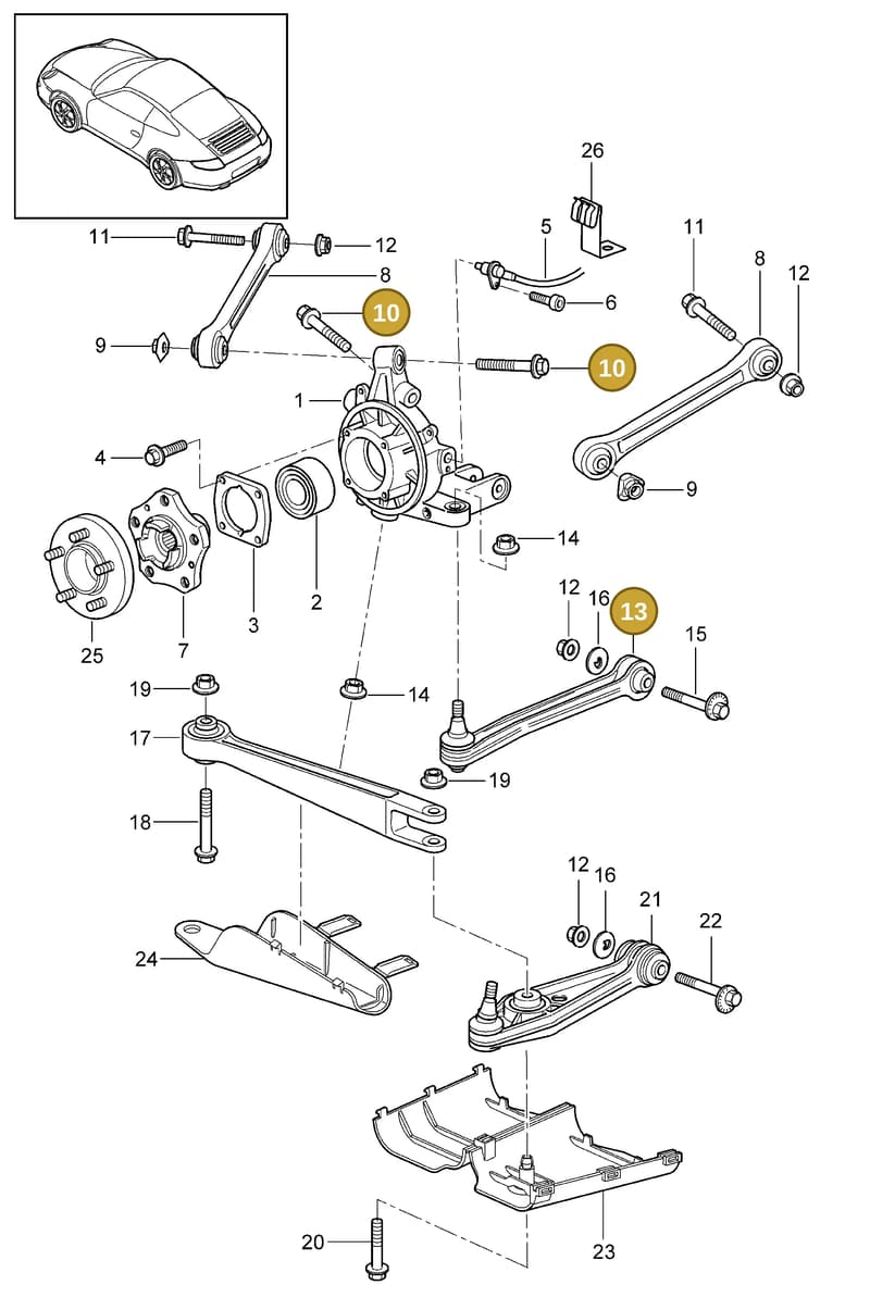 99633229300 — Porsche Carrera 4 Cabrio (2004-2008) diagram p26501000, position 10+13