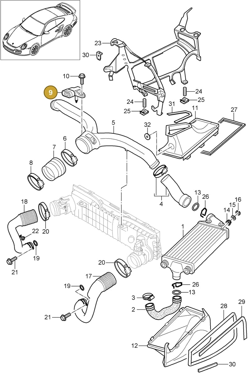 99660618000 — Porsche Turbo (2006-2009) diagram p30107020, position 9
