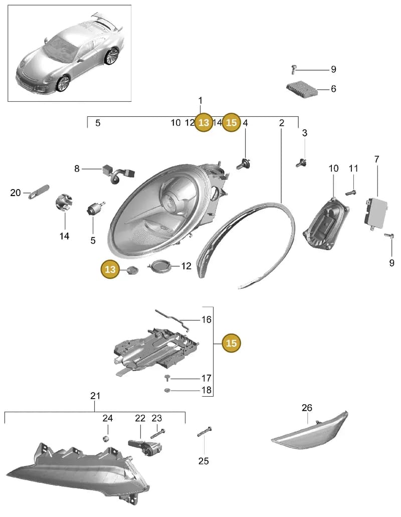 99763126701 — Porsche 911 (2013-2020) diagram p41905000, position 13+15