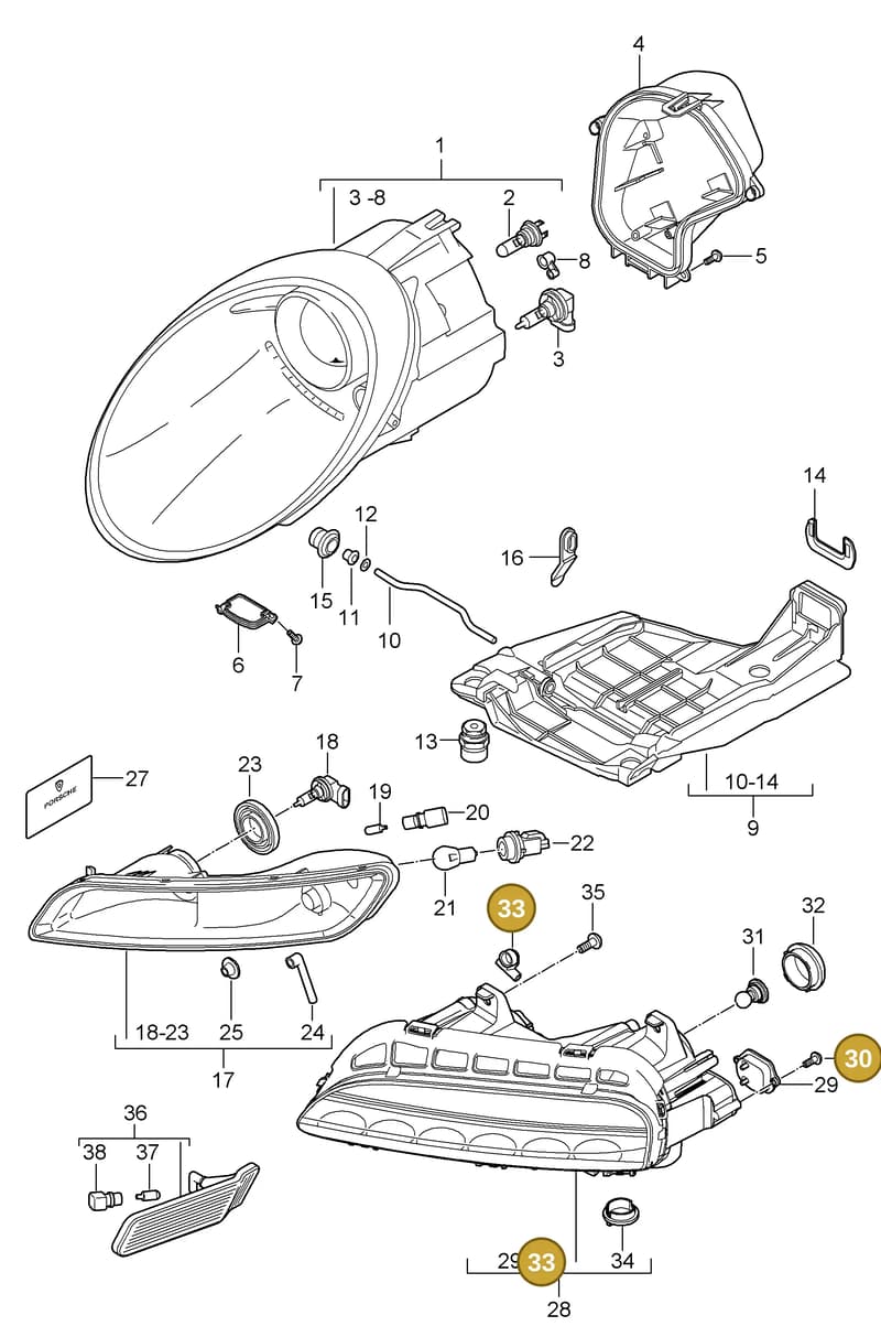 99763129700 — Porsche GT3 RS (2006-2011) diagram p29905000, position 30+33+26