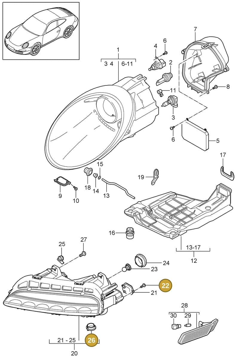 99763129700 — Porsche 911 Carrera (2008-2012) diagram p32905000, position 22+26