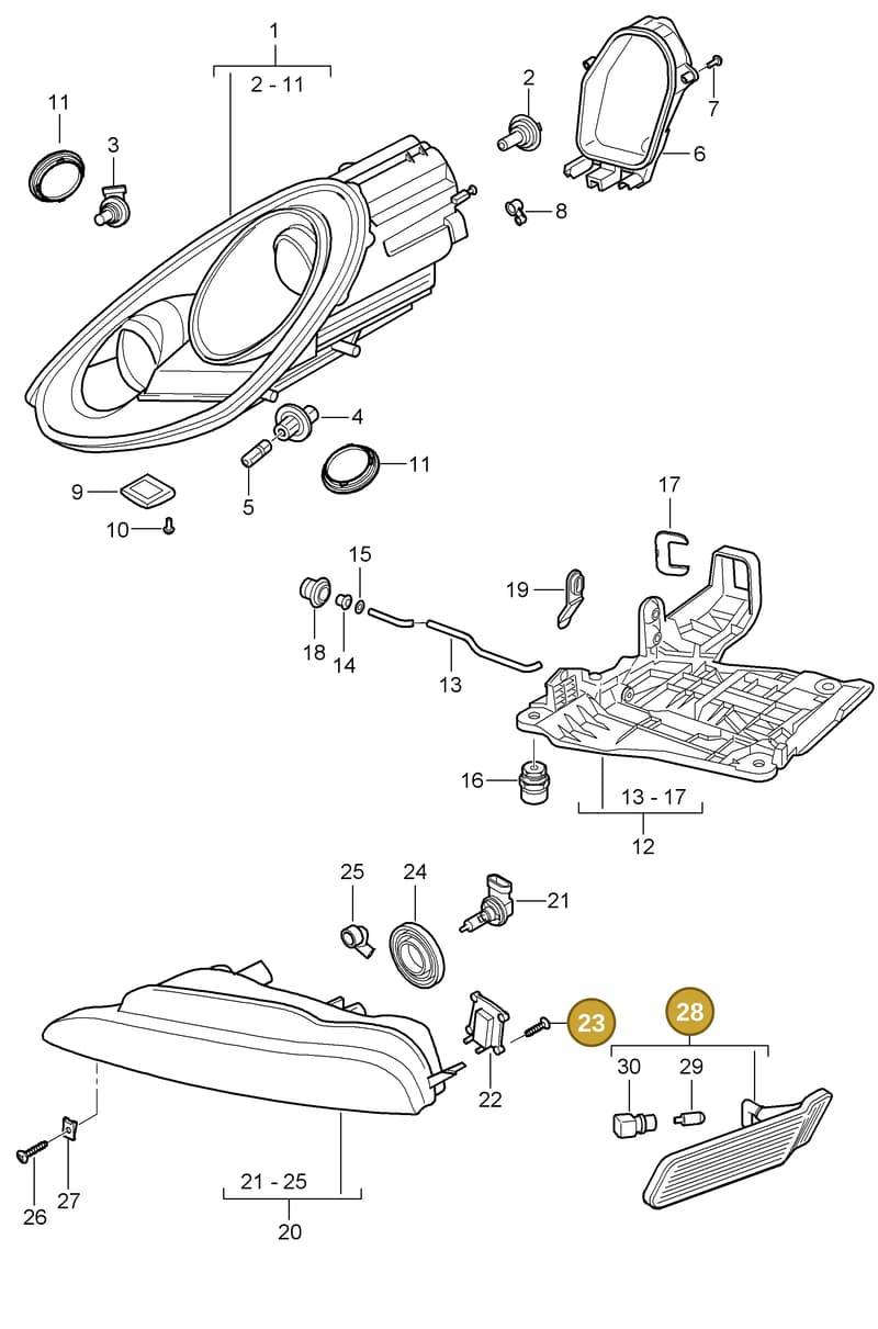 99763129700 — Porsche Boxster S (2008-2012) diagram p33905000, position 23+28