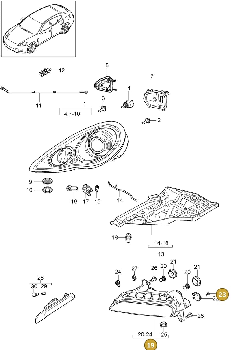 99763129700 — Porsche Panamera (2009-2016) diagram p35905000, position 19+23