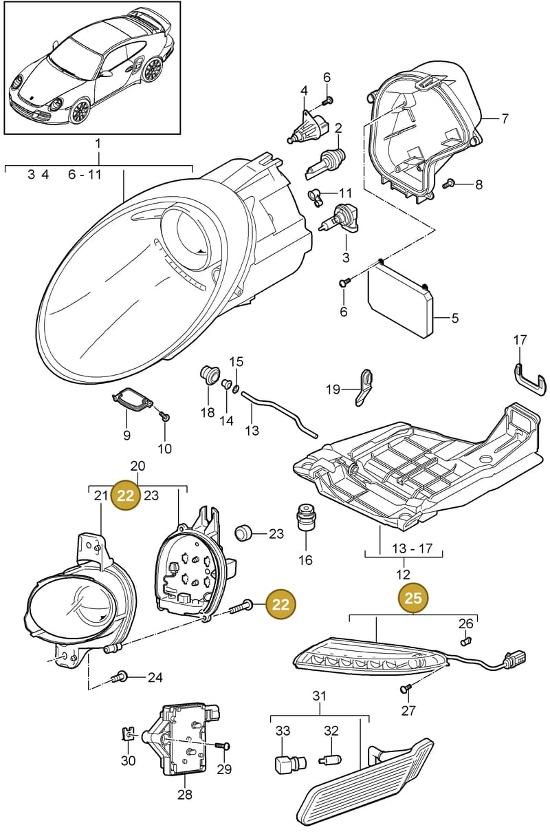 99763129700 — Porsche GT2 RS (2009-2012) diagram p36905000, position 22+25