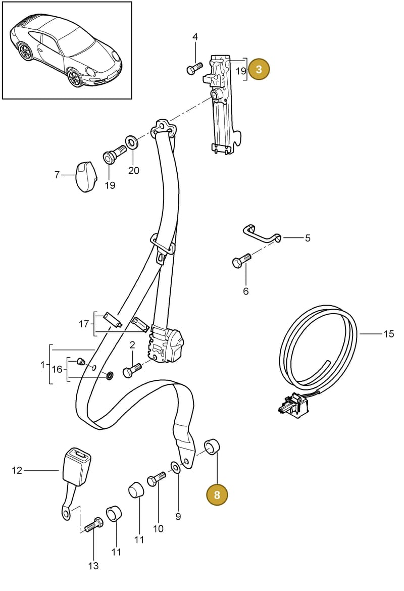 99780366300 — Porsche Carrera 4 Cabrio (2004-2008) diagram p26812000, position 3+8