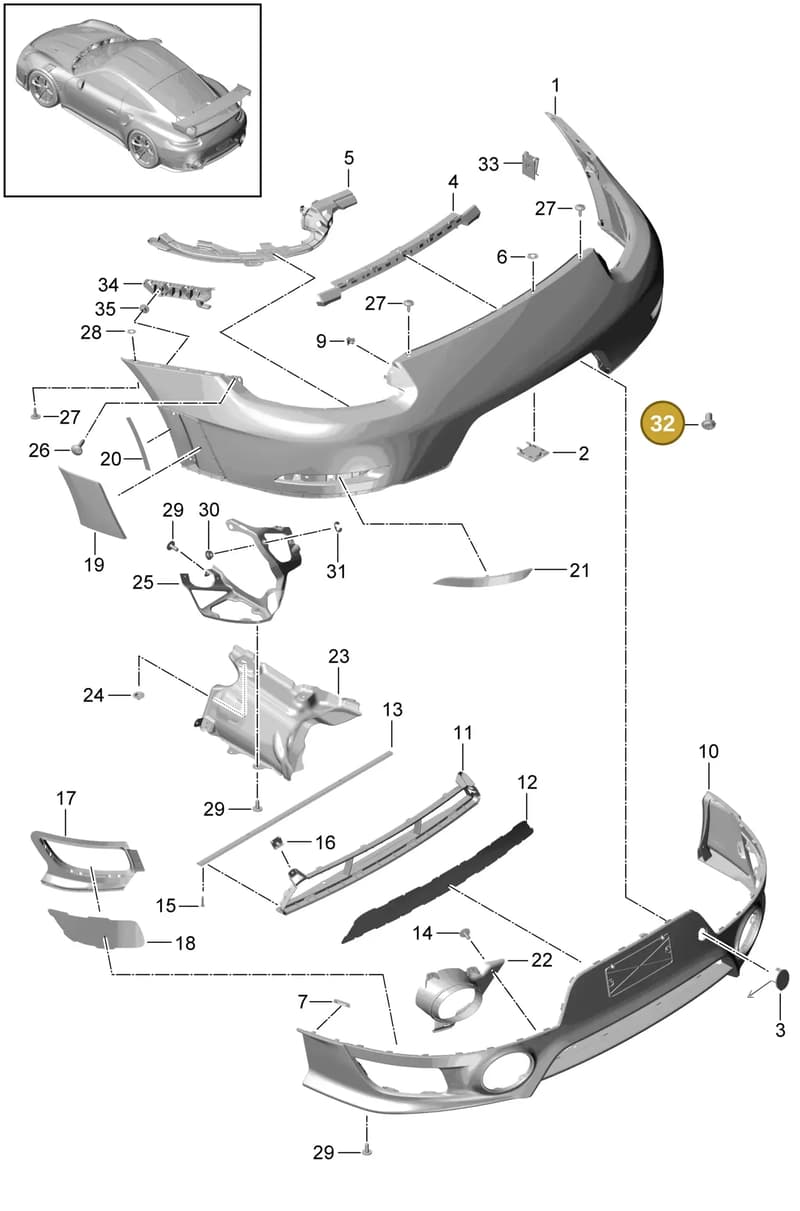 999015025A2 — Porsche 911 (2013-2020) diagram p42000002, position 32