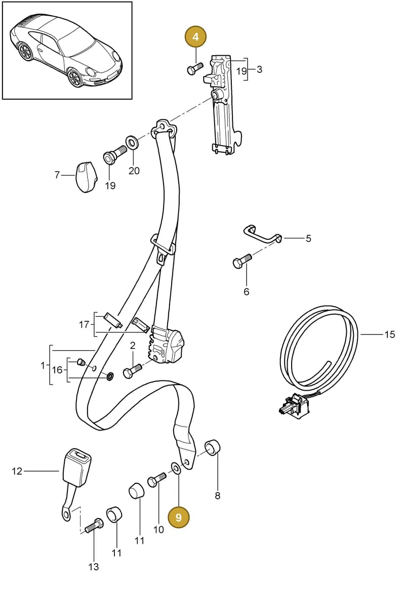 99902802201 — Porsche Carrera 4 Cabrio (2004-2008) diagram p26812000, position 4+9