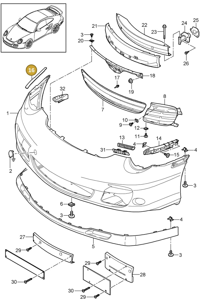 99904902509 — Porsche GT2 RS (2009-2012) diagram p36802000, position 16