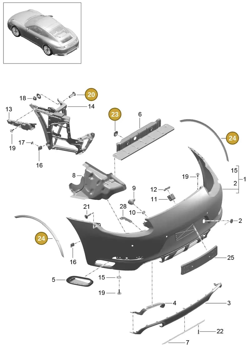 99904903901 — Porsche 911 (2016-2019) diagram p47802010, position 20+23+24