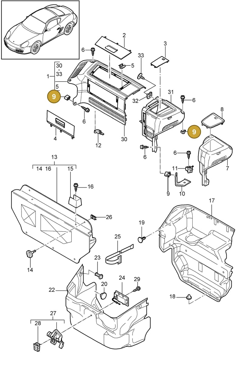 99907309501 — Porsche Cayman (2008-2012) diagram p34807000, position 9