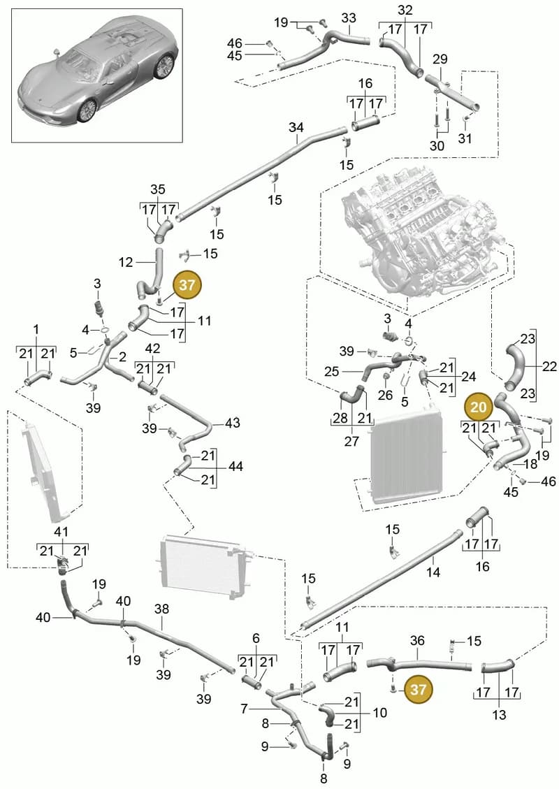 99907318901 — Porsche 918 Spyder (2014-2015) diagram p43105010, position 20+37