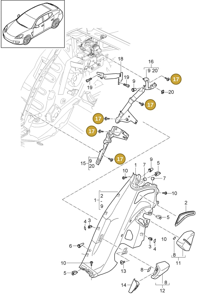 99907325009 — Porsche Panamera (2009-2016) diagram p35807030, position 17+23