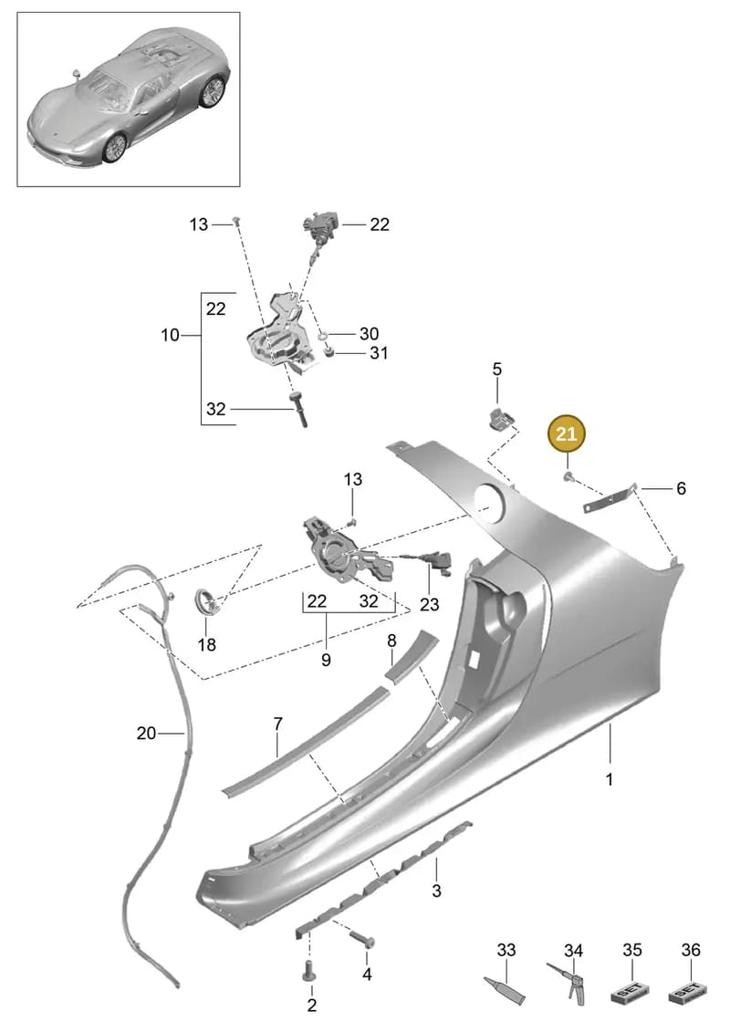 999073297A1 — Porsche 918 Spyder (2014-2015) diagram p43801010, position 21