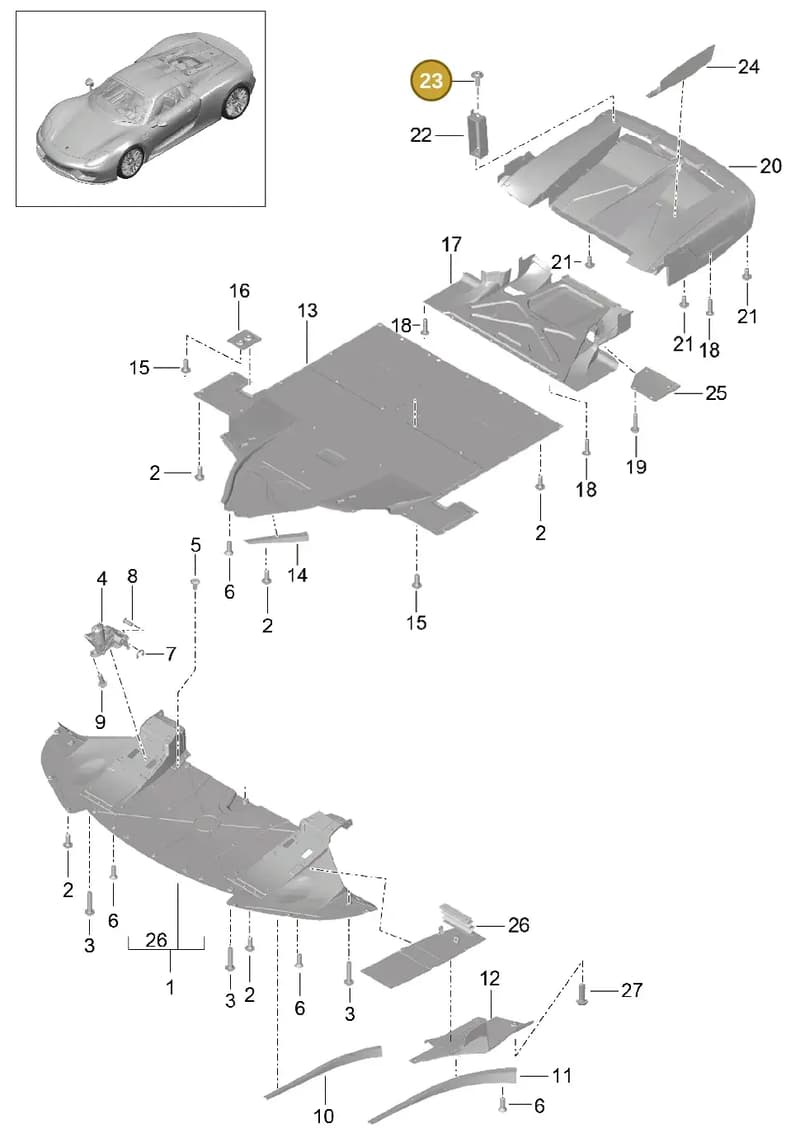 999073297A1 — Porsche 918 Spyder (2014-2015) diagram p43801070, position 23