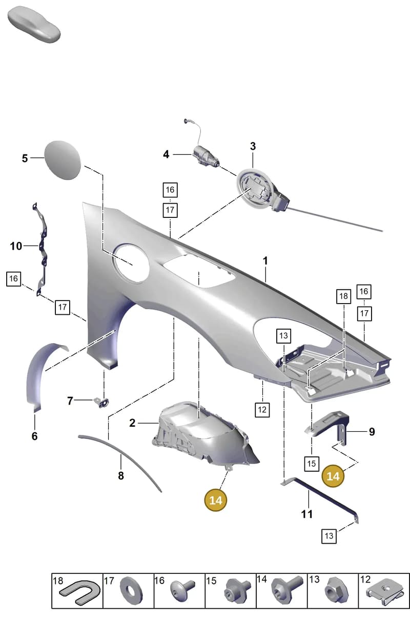 999073297A1 — Porsche Boxster Spyder (2019-2020) diagram p54801410, position 14