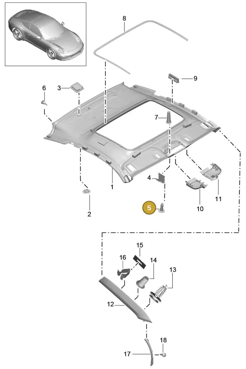 99907333909 — Porsche 991 Carrera 4 (2011-2016) diagram p38807050, position 5