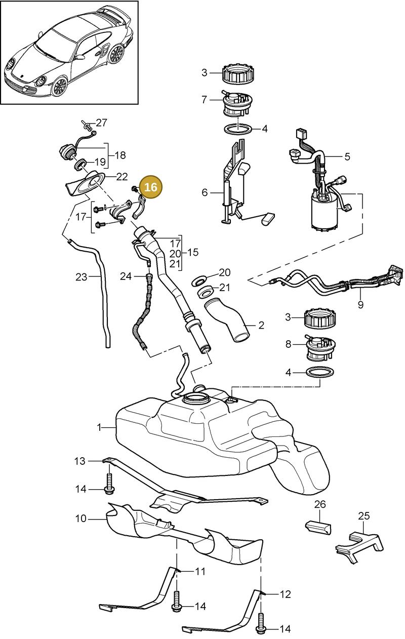99907334809 — Porsche GT2 RS (2009-2012) diagram p36201000, position 16