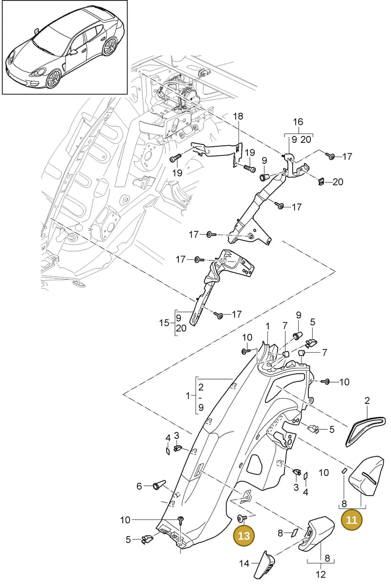 99907336909 — Porsche Panamera (2009-2016) diagram p35807030, position 11+13