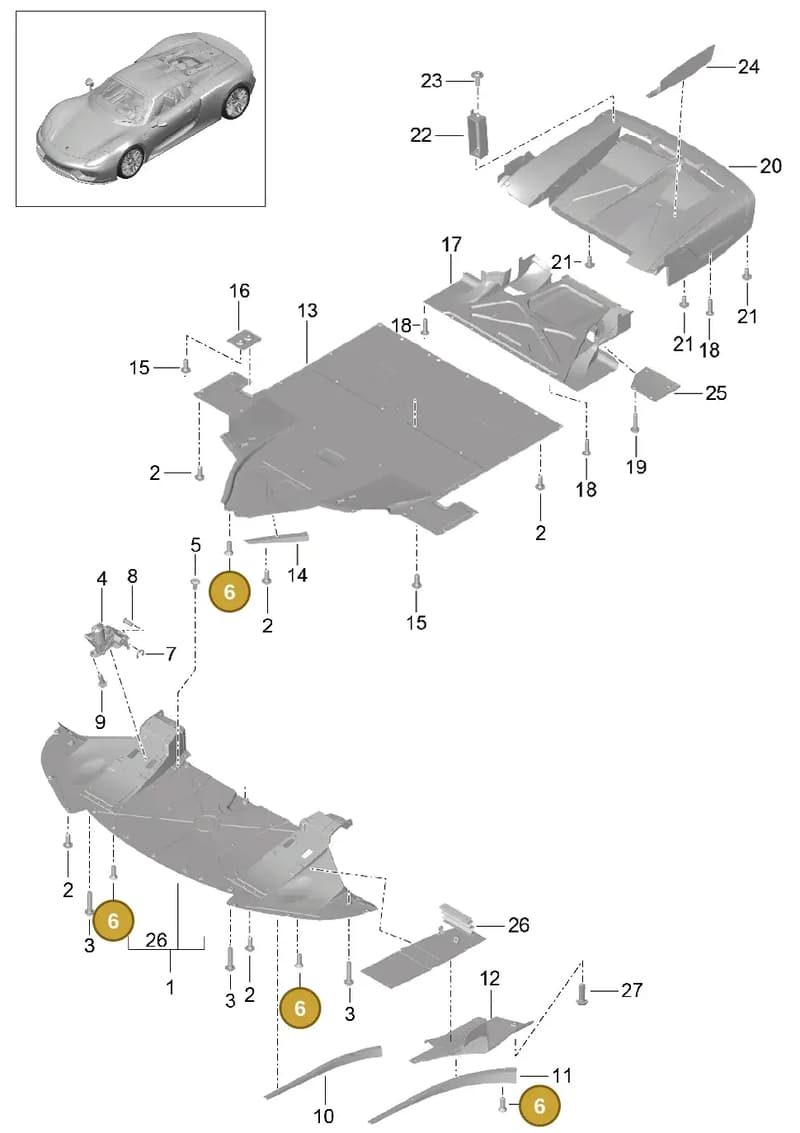 999073386A1 — Porsche 918 Spyder (2014-2015) diagram p43801070, position 6