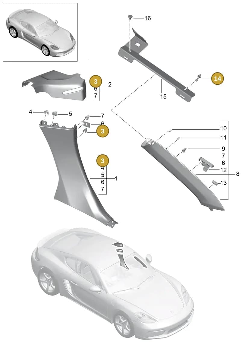99907340401 — Porsche Cayman (2016-2019) diagram p50807020, position 3+14+18