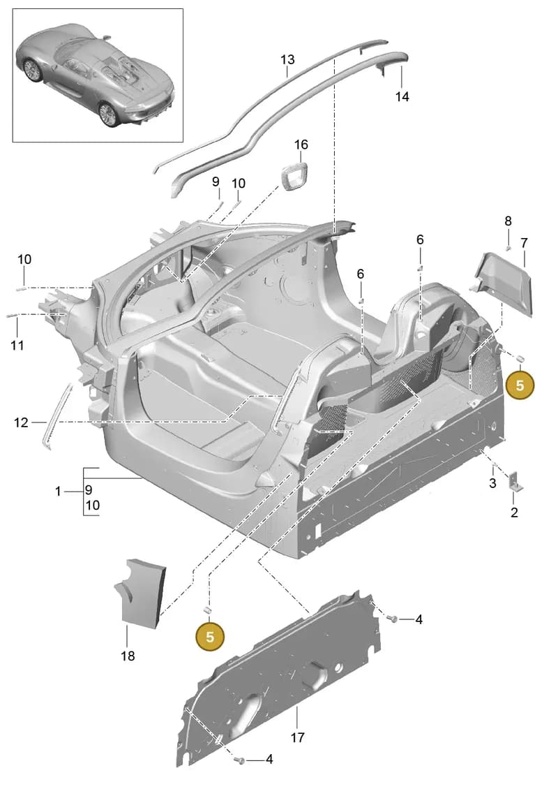 999073446A1 — Porsche 918 Spyder (2014-2015) diagram p43801000, position 5
