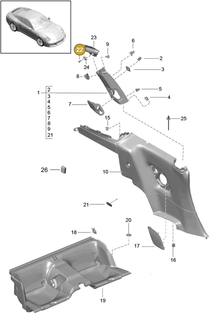99907345901 — Porsche 911 (2016-2019) diagram p47807020, position 22