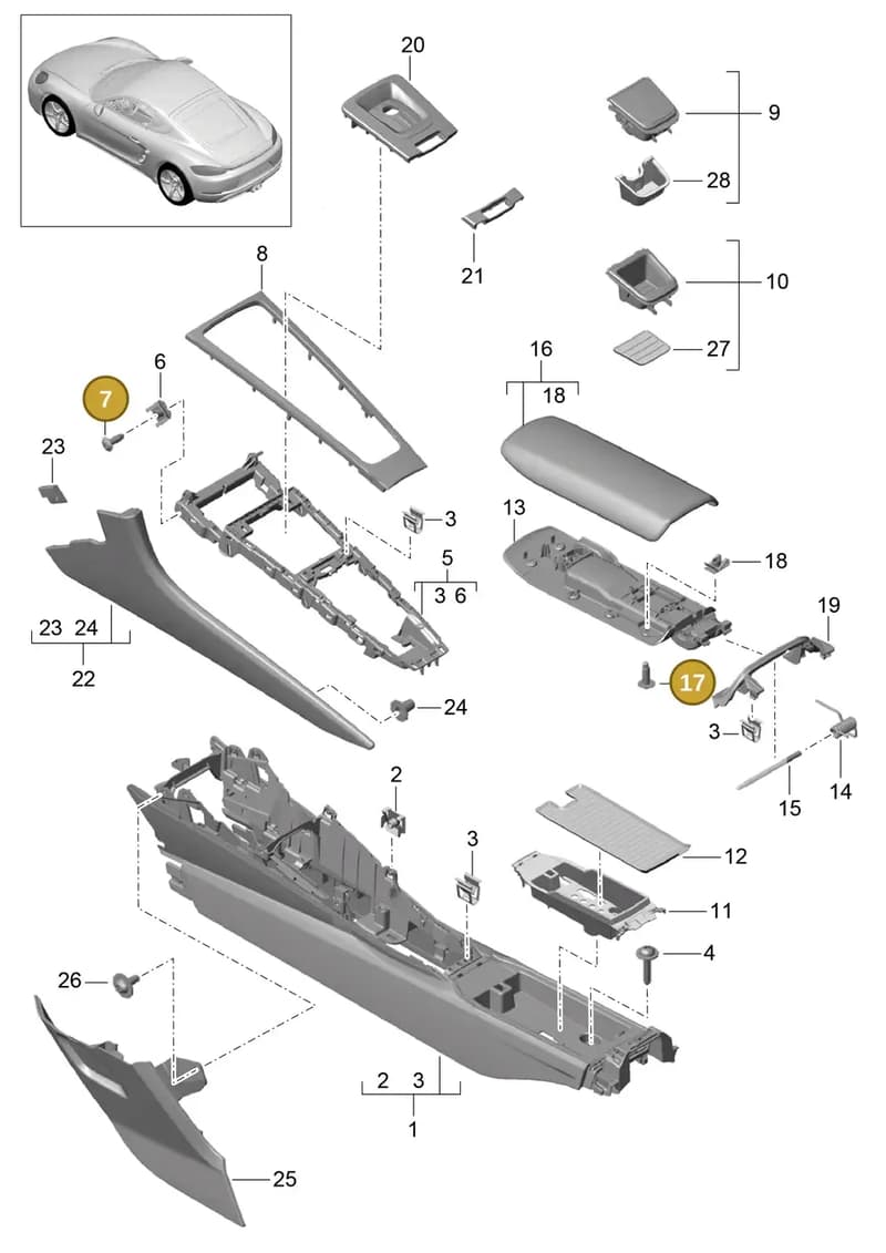 99907345901 — Porsche Cayman (2016-2019) diagram p50809020, position 7+17