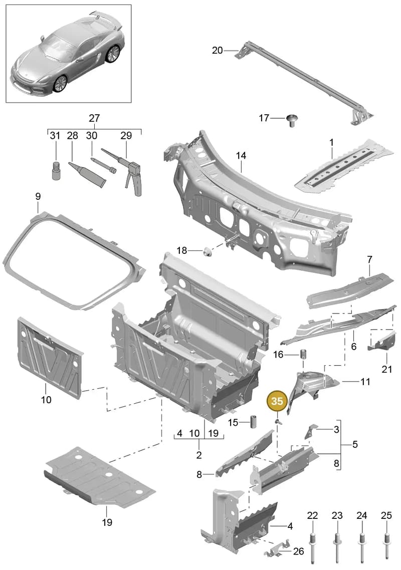 99907357701 — Porsche Cayman GT4 (2015-2016) diagram p45801010, position 35