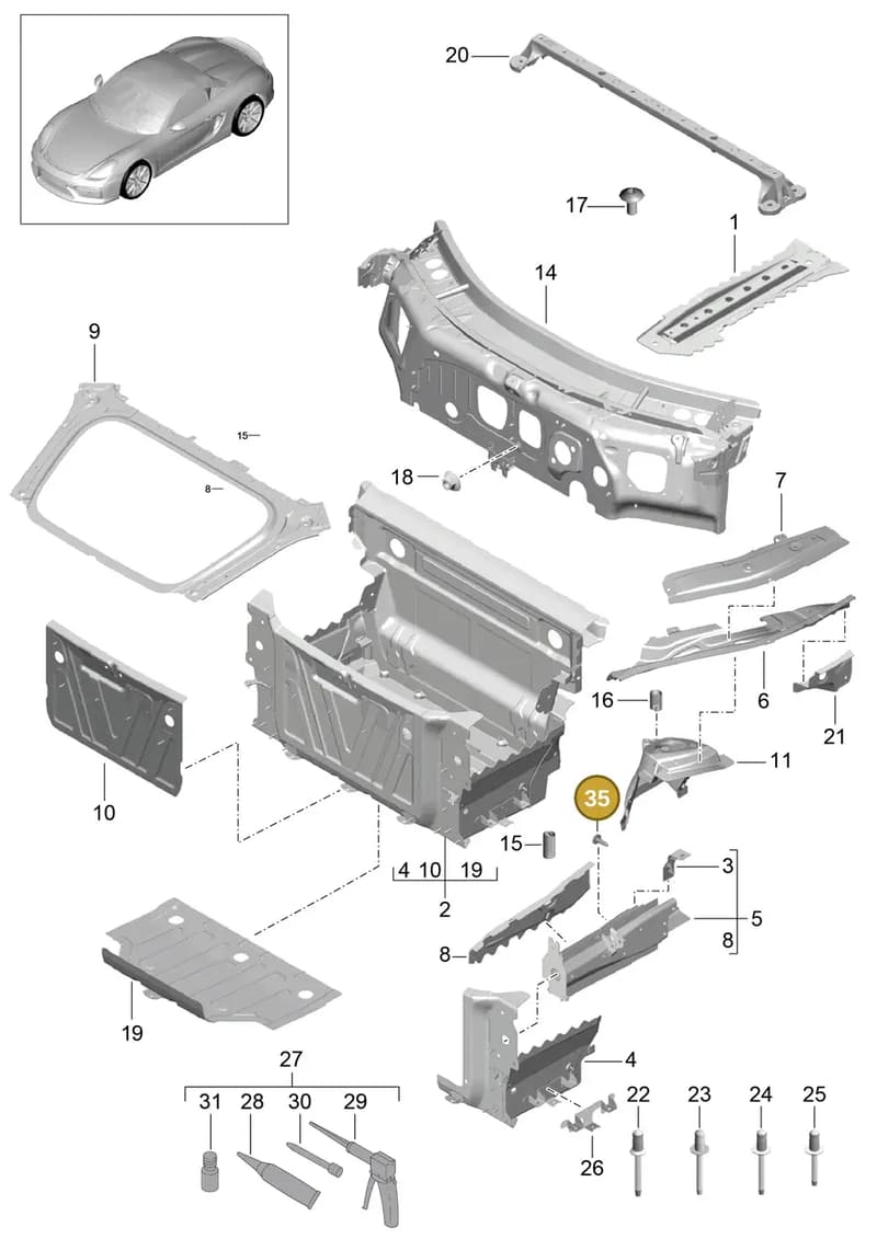 99907357701 — Porsche Boxster Spyder (2015-2016) diagram p46801010, position 35