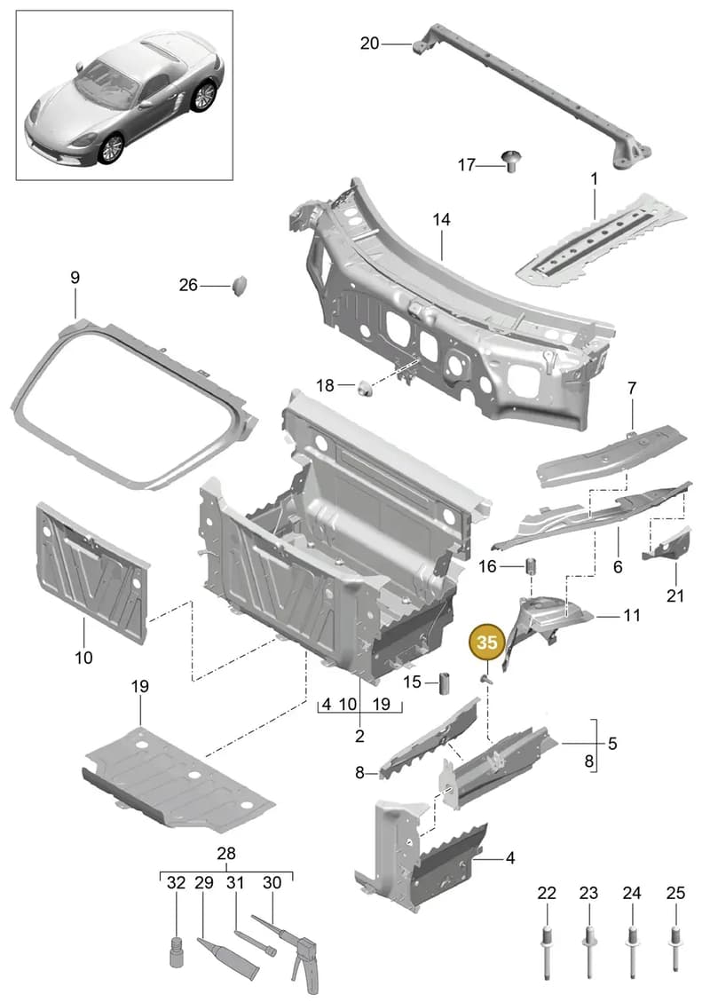 99907357701 — Porsche Boxster (2016-2019) diagram p48801010, position 35