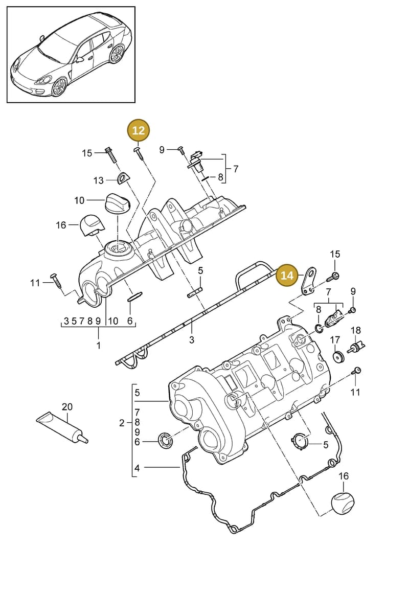 99907390831 — Porsche Panamera (2009-2016) diagram p35103020, position 12+14